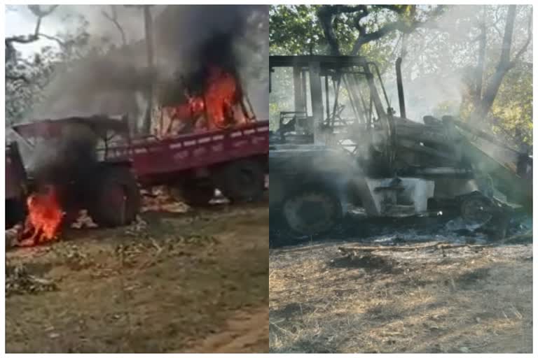 Naxalites set fire to JCB and tractor in Gudadi