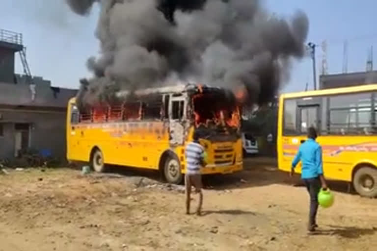 Fire on school bus in Mysore