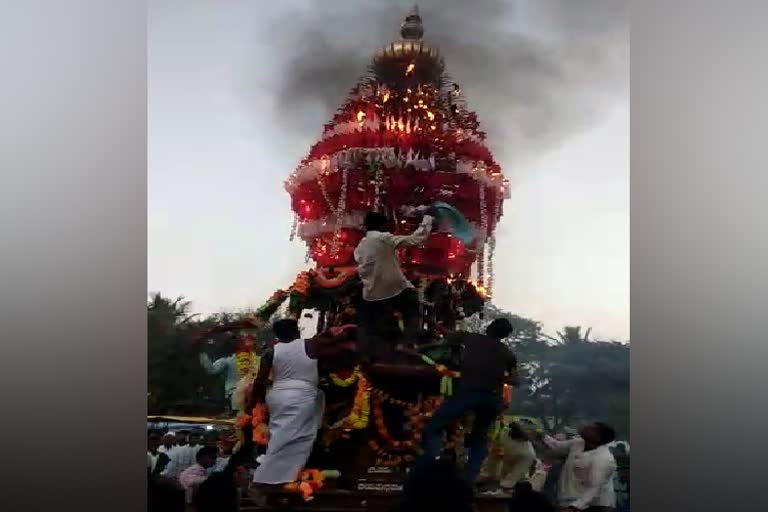 Temple Chariot Catches Fire