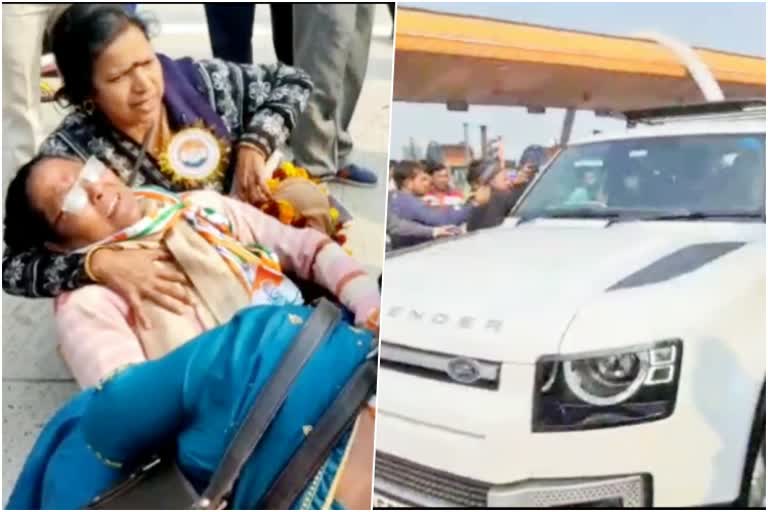 Woman injured from Priyanka car in mathura