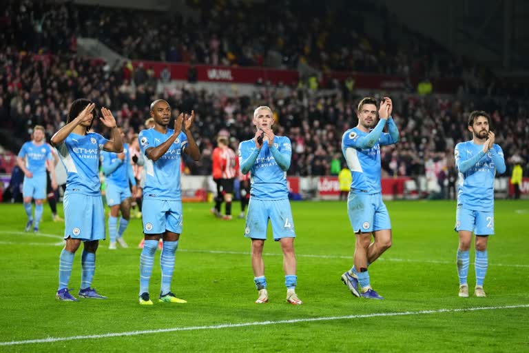 English Premier League  Premier League 2021  Manchester city beat Brentford  ഇംഗ്ലീഷ് പ്രീമിയർ ലീഗ്  ബ്രെന്‍റ്ഫോർഡിനെ തകർത്ത് മാഞ്ചസ്റ്റർ സിറ്റി  മാഞ്ചസ്റ്റർ സിറ്റി ഒന്നാം സ്ഥാനത്ത്  ചെൽസിക്ക് സമനില