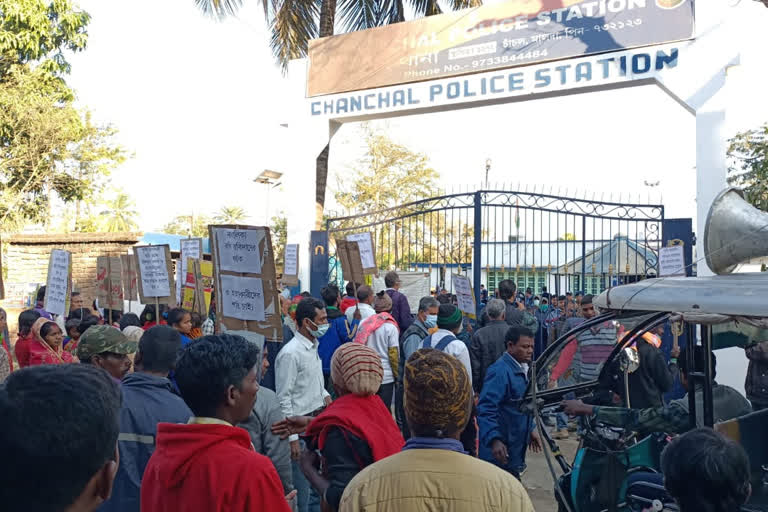 protest rally against police at chanchal by rape murder victim family