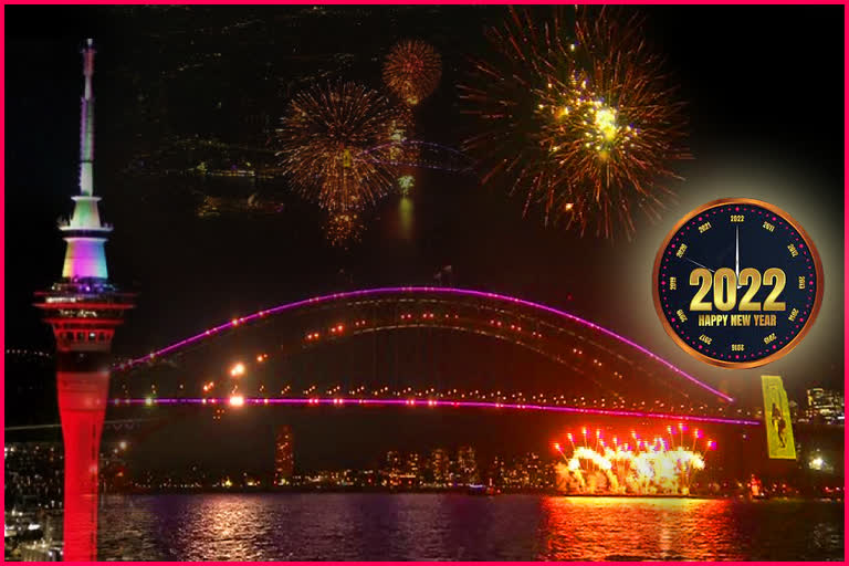 celebration of  New Year 2022 begins with fireworks in New Zealand and Australia