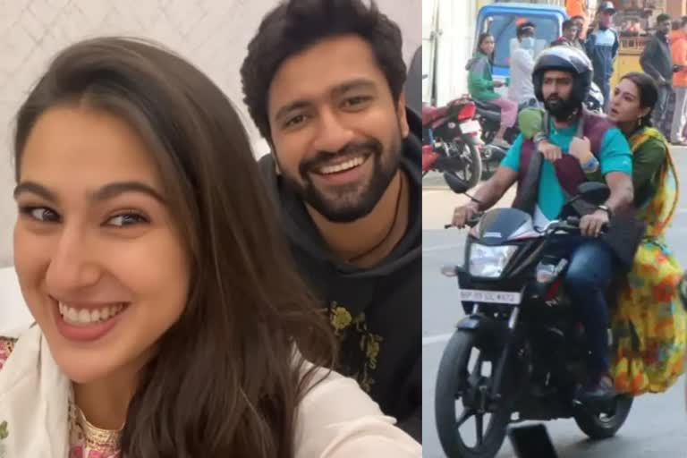 Vicky Kaushal caught driving bike with fake number plate  Vicky Kaushal and Sara Ali Khan for luka chuppi 2 shooting  vicky kaushal and sara ali khan bike riding indore  വിക്കി കൗശൽ സാറാ അലിഖാൻ ബൈക്ക് യാത്ര  ലുക്കാ ചുപ്പി 2 ഇൻഡോർ ഷൂട്ടിങ്  വിക്കി കൗശൽ ബൈക്ക് നമ്പർ വ്യാജം  നമ്പർ പ്ലേറ്റ് പരാതി ജയ് സിങ് യാദവ് എയ്‌റോഡ്രോം  Aerodrome Jai Singh Yadav number plate complaint against vicky  ലൂക്കാ ചുപ്പി 2 നമ്പർ പ്ലേറ്റ് വിവാദം