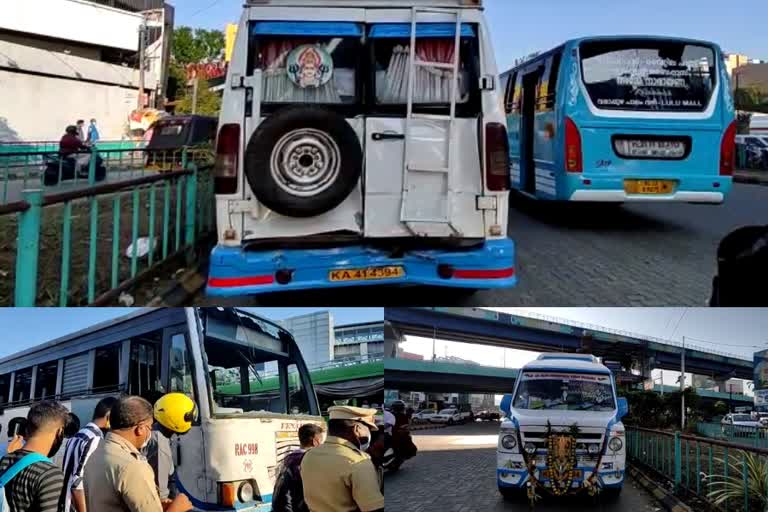 Accident at Edappally  KSRTC Bus Accident at Edappally  ഇടപ്പള്ളിയിൽ വാഹനാപകടം  എറണാകുളത്ത് കെ എസ് ആര്‍ ടി സി ബസിന്‍റെ ബ്രേക്ക് നഷ്ടപ്പെട്ടു