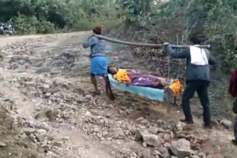 due-to-lack-of-road-in-hazaribag-woman-taken-hospital-from-cot