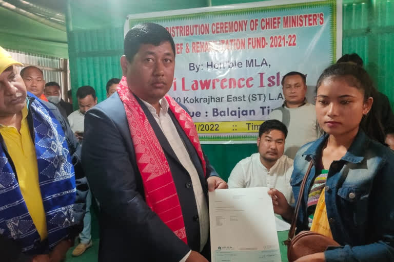 Distribute cheque by MLA Lawrence Islary in Kokrajhar