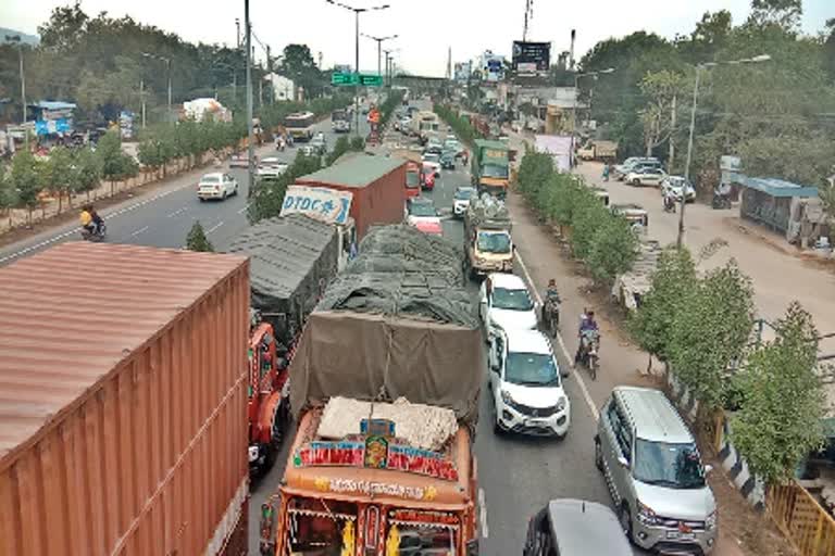 Traffic Jam At Panthangi Toll Plaza