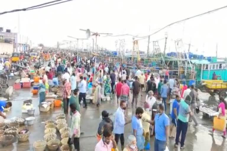 ஞாயிற்றுக்கிழமை முழு ஊரடங்கு: சென்னை காசிமேட்டில் மீன் வாங்க குவிந்த அசைவ பிரியர்கள்