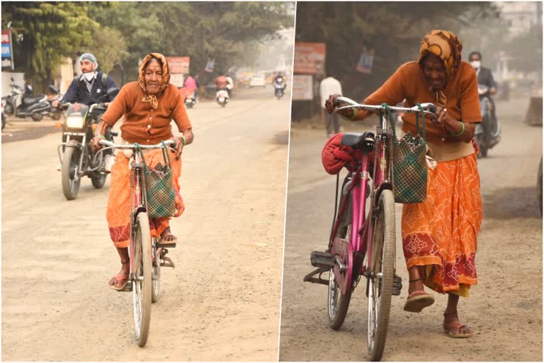 സൈക്ലിങ് ഗുണങ്ങള്‍  cycling benefits  81 year old woman cycles daily in mp  മധ്യപ്രദേശ് ശാന്തി ഭായി സൈക്ലിങ്