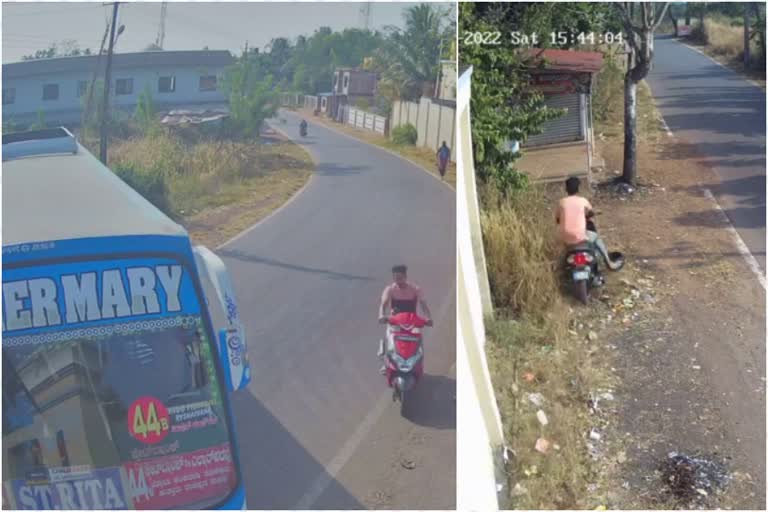 Karnataka biker bus accident video  Dakshina Kannada bus scooty video  Viral video Karnataka  ദക്ഷിണ കന്നഡ ബസ്‌ ടൂവീലർ സ്റ്റോറി  ദക്ഷിണ കന്നഡ വൈറൽ വീഡിയോ  കർണാടക റൈഡർ ബസ്‌ അപകടം