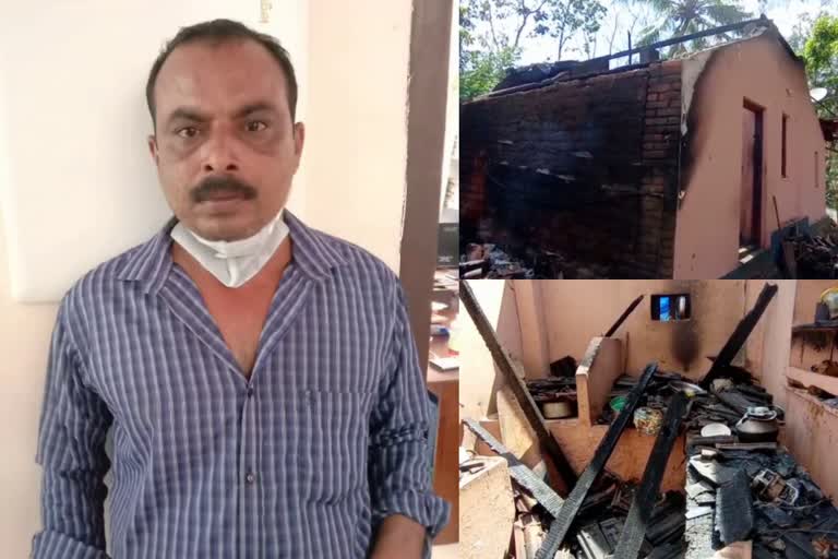 Kollam kadakkal man set the house on fire  son set the house on fire because his mother forbade him to drink alcohol at home  വീട്ടിലിരുന്ന് മദ്യപിച്ചത് വിലക്കിയതിന് വീടിന് തീവച്ചു  കൊല്ലം വീട്ടിലിരുന്ന് മദ്യപിക്കുന്നത് മാതാവ് വിലക്കി  കടയ്ക്കൽ മകൻ വീടിന് തീവച്ചു  മണ്ണൂർ കണ്ണമത്ത് പത്തിരി ബിജു