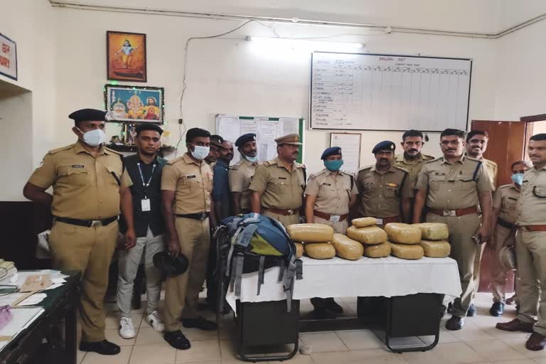 cannabis smuggled in train seized in kollam  20 kg of cannabis smuggled in train seized in kollam  cannabis seized from chennai to kollam train  ട്രെയിനിൽ കടത്തിയ 20 കിലോ കഞ്ചാവ് പിടികൂടി  കൊല്ലം ട്രെയിനിൽ കടത്തിയ കഞ്ചാവ് പിടികൂടി  ചെന്നൈ ടു കൊല്ലം ട്രെയിനിൽ ലഹരിമരുന്ന്  അനന്തപുരി എക്‌സ്‌പ്രസ് ട്രെയിനിൽ കഞ്ചാവ് കടത്ത്