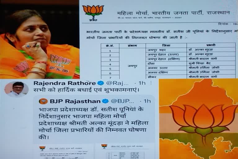 Rajasthan BJP Mahila Morcha district incharge list issued