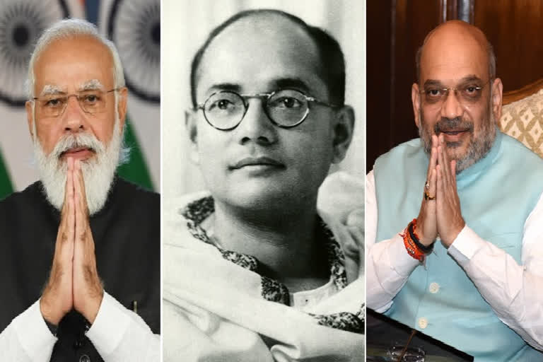 PM Modi Amit Shah pay tribute to Netaji Subhas Chandra Bose on his 125th Birth Anniversary