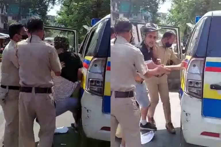 protesting against tree felling  police attacked youth in mumbai  youth protest against tree felling  മരം മുറിക്കുന്നതിനെതിരെ പ്രതിഷേധം  യുവാവിനെ കൈയ്യേറ്റം ചെയ്‌ത് പൊലീസ്