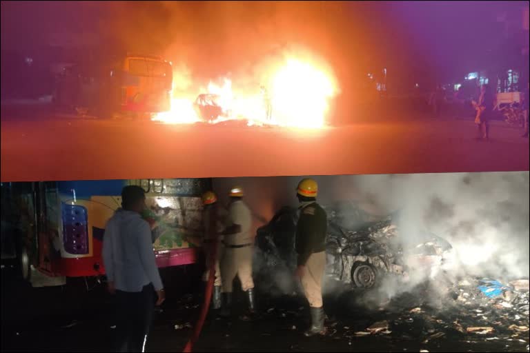 vehicle burn due to accidental fire in Shivamogga