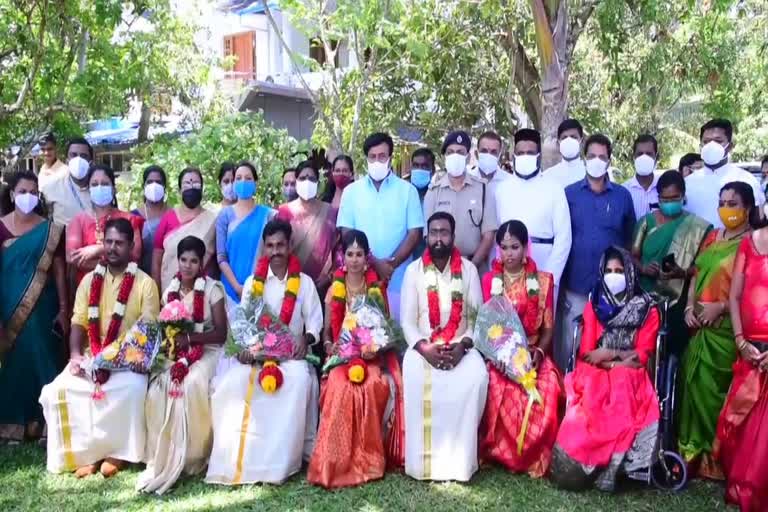 Three girls from kollam womens proection centre got married  കൊല്ലം വനിതാ സംരക്ഷണ കേന്ദ്രത്തിലെ 3 പേര്‍ വിവാഹിതരായി  കൊല്ലം വനിതാ സംരക്ഷണ കേന്ദ്രം വിവാഹം  kollam Mahilamandhir wedding  ആതിര ഗോപിക അമ്മു കല്ല്യാണം  Athira Gopika Ammu marriage  മന്ത്രി ജെ ചിഞ്ചുറാണി കലക്‌ടർ അഫ്‌സാന പർവീൺ സാന്നിധ്യത്തിൽ കൊല്ലം വിവാഹം