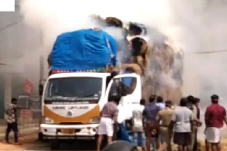 Watch: Brave local averts major mishap by driving away fire-caught lorry