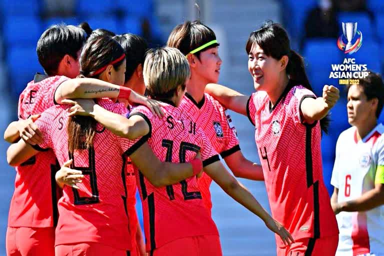 Korea beat Philippines  एएफसी महिला एशियाई कप  शिव छत्रपति स्पोर्ट्स कॉम्प्लेक्स  एशियाई कप 2022  फिलीपींस  Philippines  Sports News  खेल समाचार