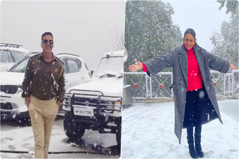 akshay kumar enjoy snowfall in mussoorie