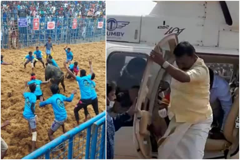 businessman landed in a helicopter to see Jallikattu