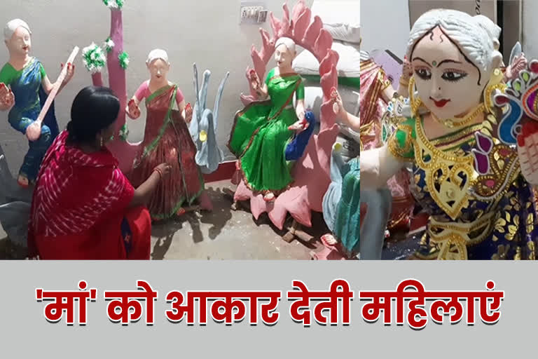 women are making idols of Maa Saraswat