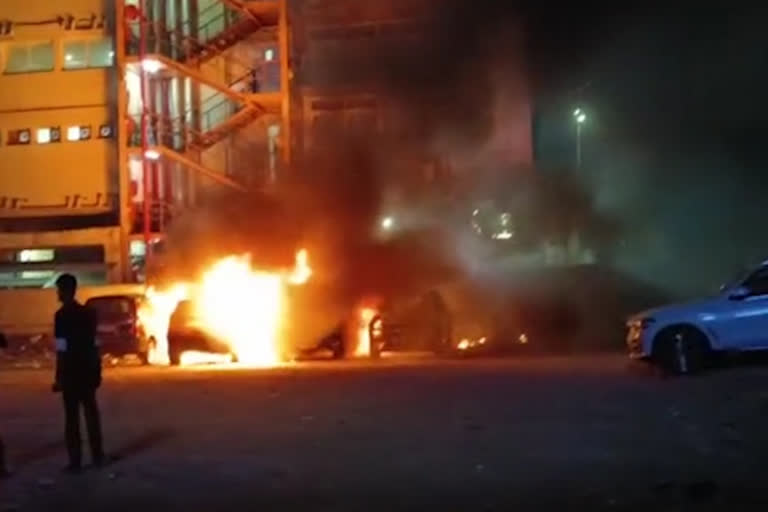 Four cars were burned at Jubilee Hills in hyderabad