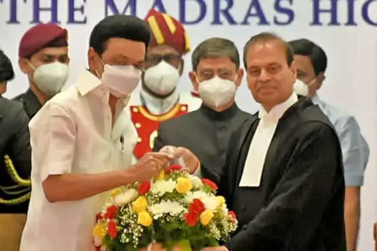 Justice Bhandari with CM Stalin