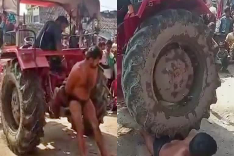 punjab wrestler lifts tractor at Maghi Purnima Fair in khagaria