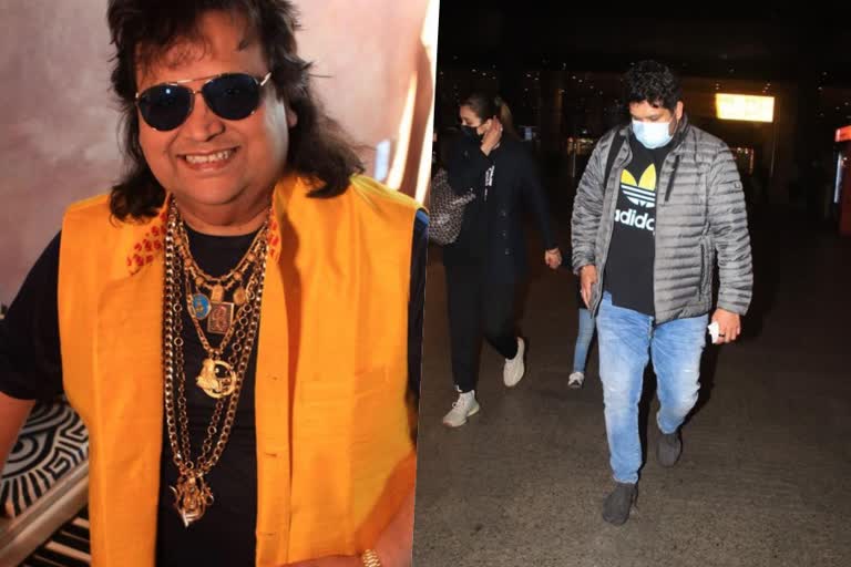 Bappi Lahiri son Bappa lands in Mumbai  ബാപ്പിയുടെ അന്ത്യകര്‍മങ്ങള്‍ക്കായി മകന്‍ മുംബൈയില്‍  Bappi cremation  ബാപ്പിയുടെ സംസ്‌കാരം