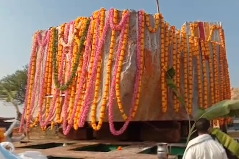 masonry stone sent to make lord srirama deity at mantralayam in kurnool