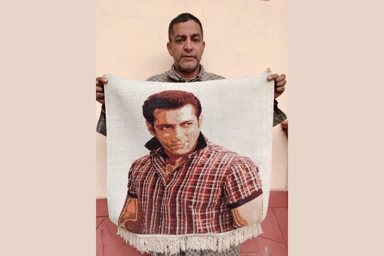 Kashmiri artist salman khan portrait carpet, kashmiri artwork, mehraj mir tweets, salman khan portrait carpet