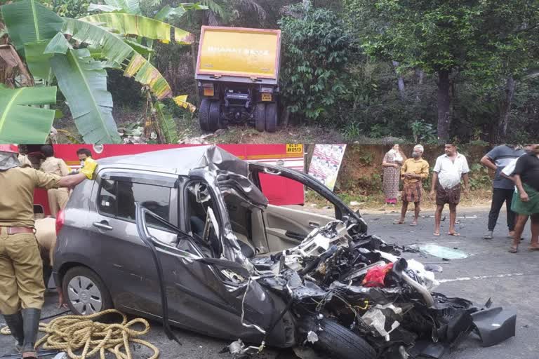 കോട്ടയം എം സി റോഡിൽ മോനിപ്പള്ളിയിൽ വാഹനാപകടം  കോട്ടയത്ത് കാറും ടോറസും കൂട്ടിയിടിച്ചുള്ള അപകടം  vehicle accident in mc road kottayam  accident involving car and toress