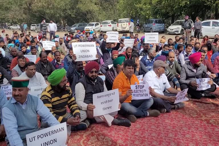electricity workers protest in chandigarh