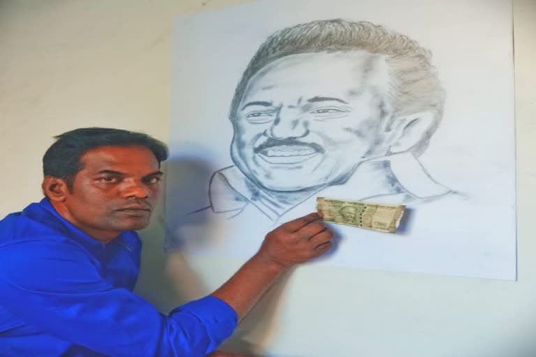 drawing teacher drew cm stalin image using 500 rs note