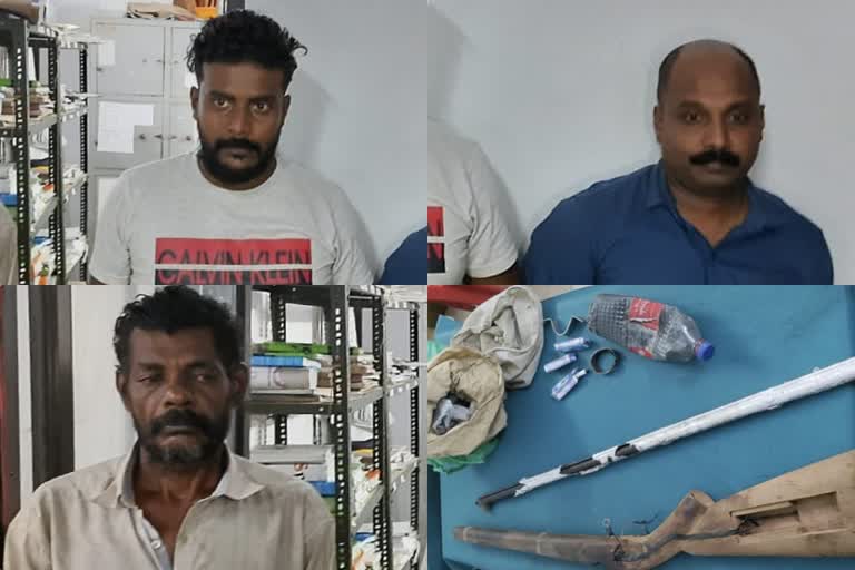 Gang include YouTube vlogger arrested for hunting domestic animals in kollam  YouTube vlogger arrested for hunting domestic animals  three arrested for hunting domestic animals  വളർത്തുമൃഗങ്ങളെ വെടിവച്ച് കൊന്ന് മാംസം കടത്തുന്ന സംഘം പിടിയിൽ  വളർത്തുമൃഗങ്ങളെ വേട്ടയാടി ഇറച്ചി കടത്തുന്ന മൂന്നുപേർ പിടിയിൽ  വളർത്തുമൃഗങ്ങളെ വേട്ടയാടിയ കൊല്ലം യൂട്യൂബ് വ്ലോഗർ പിടിയിൽ  യൂട്യൂബർ കൊല്ലം അറസ്റ്റിൽ  YouTubr kollam arrest