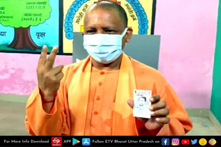 gorakhpur latest news  etv bharat up news  UP Assembly Election 2022  Uttar Pradesh Assembly Election 2022  UP Election 2022 Prediction  UP Election Results 2022  यूपी विधानसभा चुनाव 2022  मुख्यमंत्री योगी आदित्यनाथ  Voting for the sixth phase  UP assembly elections  मुख्यमंत्री योगी आदित्यनाथ  गोरखपुर में मुख्यमंत्री योगी आदित्यनाथ  जीतेंगे 80% से अधिक सीटें  Chief Minister Yogi Adityanath  Yogi Adityanath casts his vote in Gorakhpur  यूपी विधानसभा चुनाव  गोरखनाथ मंदिर में पूजा की  प्रधानमंत्री नरेंद्र मोदी  केंद्रीय गृहमंत्री अमित शाह