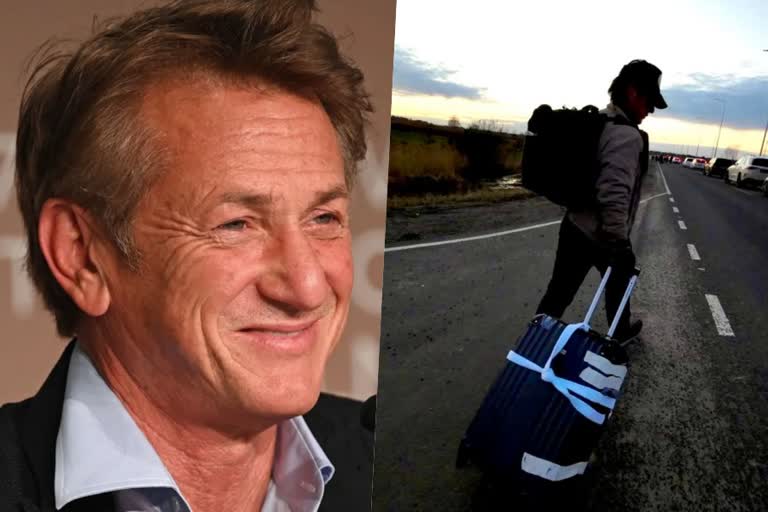 Hollywood star Sean Penn abandons car  Sean Penn abandons car leaves Ukraine on foot  യുക്രൈനിലെ അഭയാര്‍ഥികള്‍ക്കൊപ്പം നടന്ന്‌ ഹോളിവുഡ്‌ താരം  Sean Penn along with Ukrainian people  Sean Penn tweet  Sean Penn in Ukraine to shoot a documentary