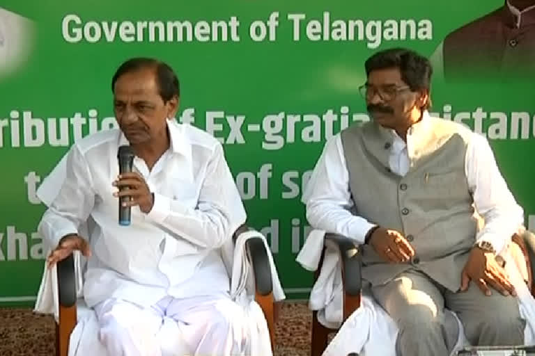 telangana cm kcr on third front at ranchi press meet with cm soren