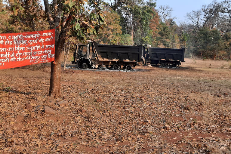 Naxalites halt road work set fire to construction vehicles in Chhattisgarhs Kanker