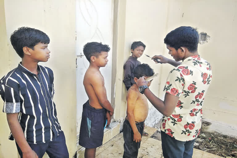 Gurukul students hair cutting