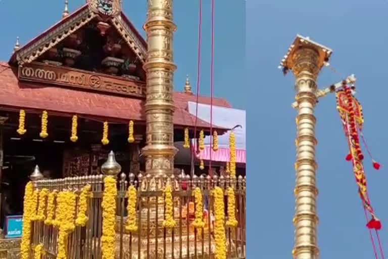 painkuni uthram mahotsavam  painkuni uthram festival Sabarimala  painkuni uthram festival flagged off at Sabarimala  പൈങ്കുനി ഉത്രം മഹോത്സവം കൊടിയേറ്റ്  പൈങ്കുനി ഉത്രം മഹോത്സവത്തിന് ശബരിമലയിൽ കൊടിയേറി  ശബരിമല ശ്രീ ധര്‍മശാസ്‌താ ക്ഷേത്രം  ശബരിമല മീനമാസപൂജ