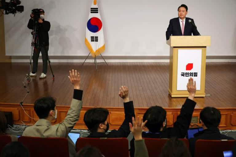 South Korea's president-elect Yoon Suk Yeol said Thursday he would solidify an alliance with the United States, build up a powerful military and sternly cope with North Korean provocations