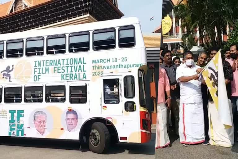 KSRTC run special double decker service  മേളയുടെ വരവറിയിച്ച്‌ ഡബിള്‍ ഡക്കര്‍ ബസ്‌  26th IFFK  രാജ്യാന്തര ചലച്ചിത്ര മേള