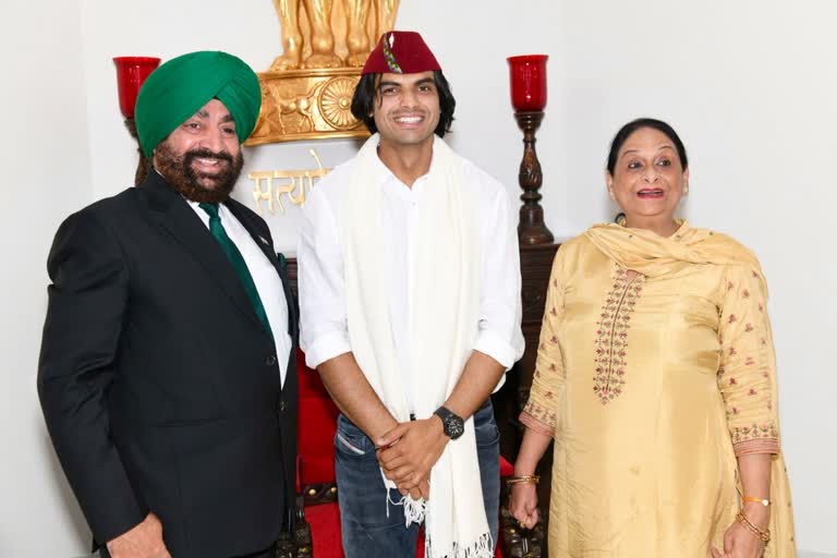 Olympic gold medalist Neeraj Chopra meets governor Lt gen. gurmeet singh