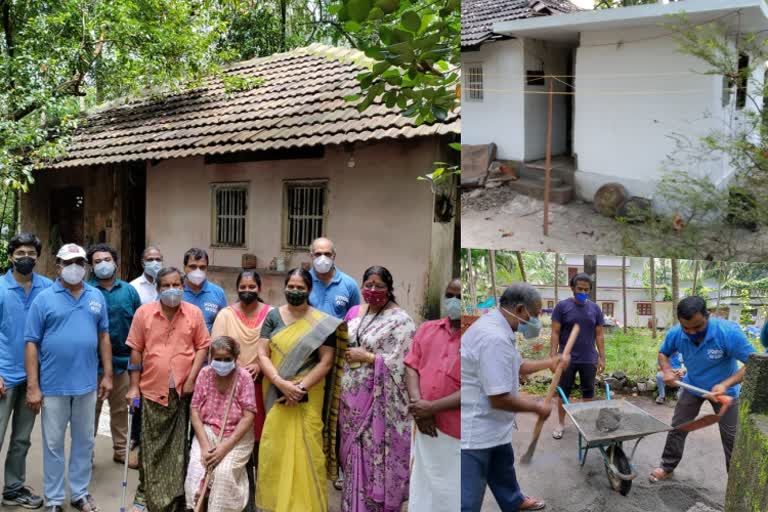 Bank employees  build a house