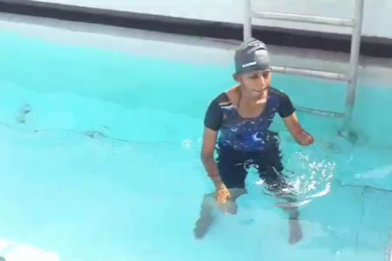 Paraswimmers practicing in swimming pool at Dr SN Medical college in Jodhpur