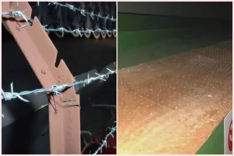 Iron nails, fences in the Cinema Theater at Srikakulam, Vijayawada