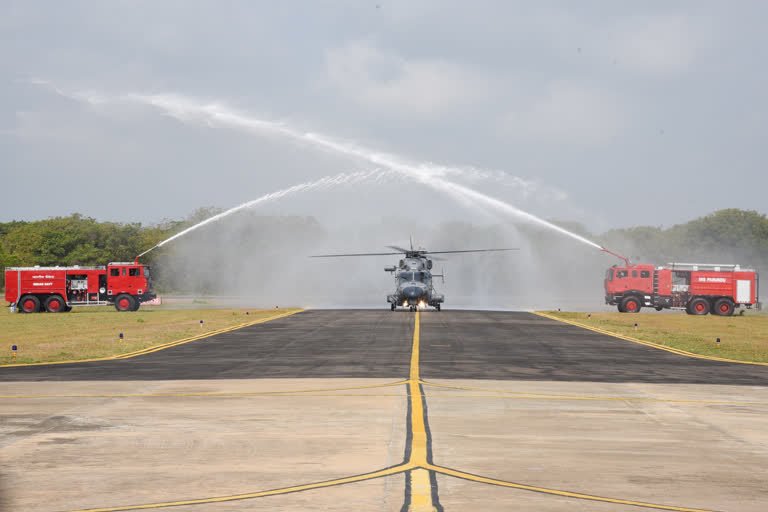 Two indigenously built AL Helicopters inducted at Indian Naval Air Station